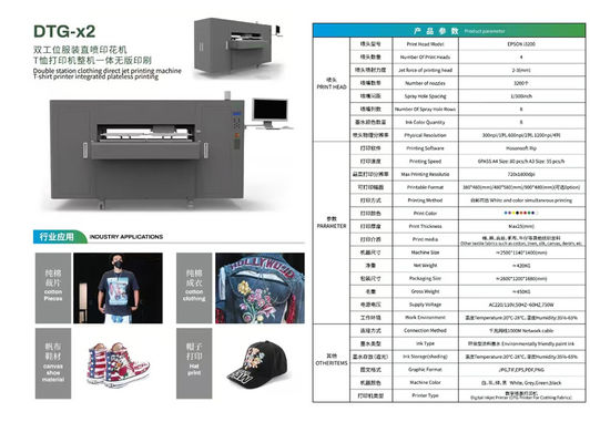 Stampa DTG a 8 colori d'inchiostro con ugelli 3200 e formato stampabile 380x480mm/ 480x580mm/ 900x480mm